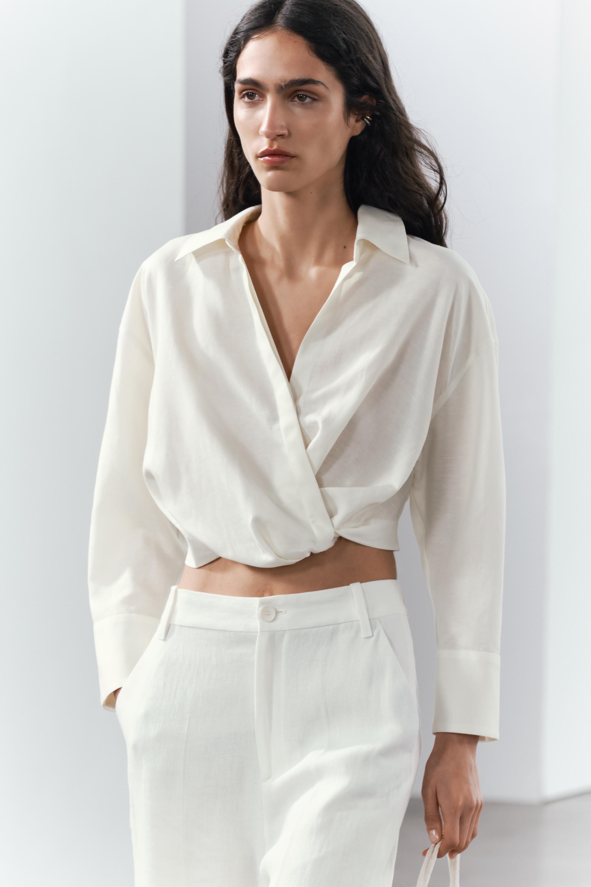 Cropped hemd mit zierfalten zara Outlet